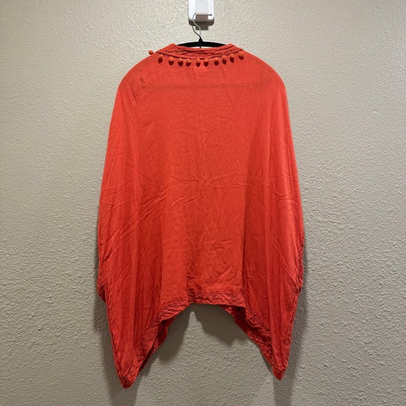 Harve Benard Womens Burnt Orange Crochet Pom Pom Tassel Poncho Top One Size - Picture 5 of 5